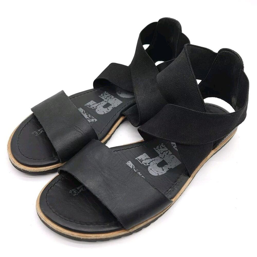 Sorel Ella II (Womens Size 6.5) Sandals‎ Black Leather Strappy Flats Gladiator
